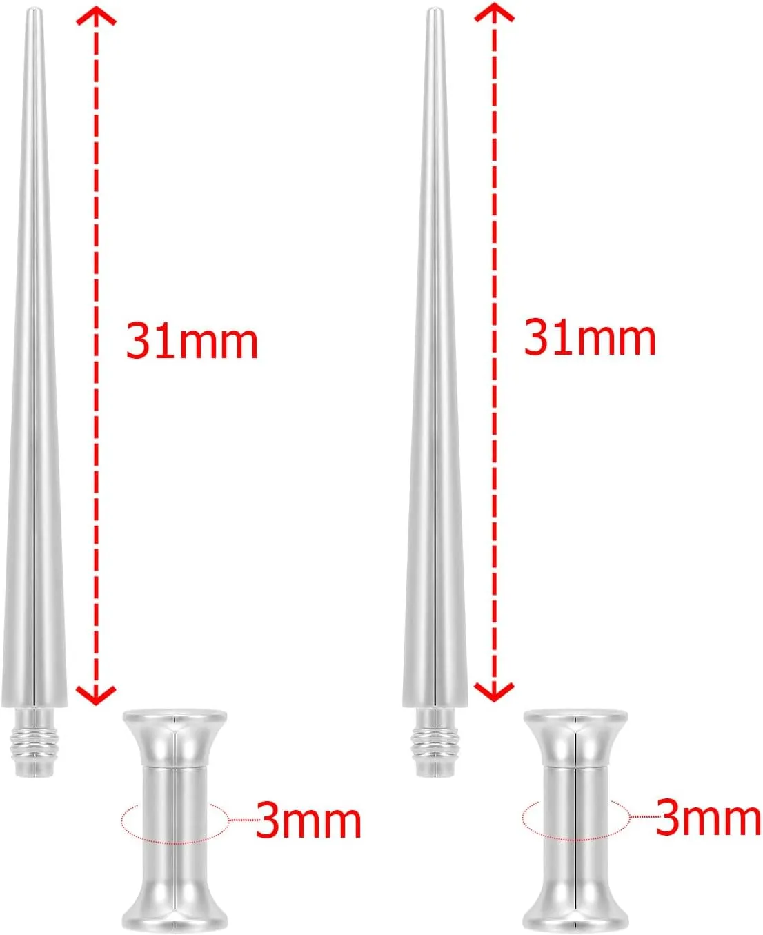 22G/20G/18G/16G/14G/12G/10G/8G/6G/4G/2G/0G/00G 316L Steel Taper Insertion Pin for Ear/Nose/Navel/Nipple/Lip/Eyebrow Stretcher, Body Piercing Stretching Kit Assistant Tool