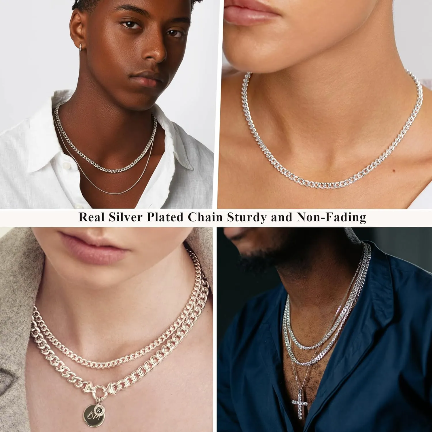 3/5mm 14K Real Gold/Real Silver Plated Cuban Chain for Men Boys, Stainless Steel Cuban Link Chain for Men Boys Sturdy Non-Fading Necklace Jewelery Gifts for Him 16/18/20/22/24 Inch