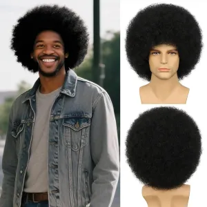 70s Afro Wigs for Men and Women Glueless Wear and Go Wig Fluffy Short Black Afro Curly Heat Resistant Synthetic Wigs for Hippie Disco Rock 70s 80s Party and Daily??Black??