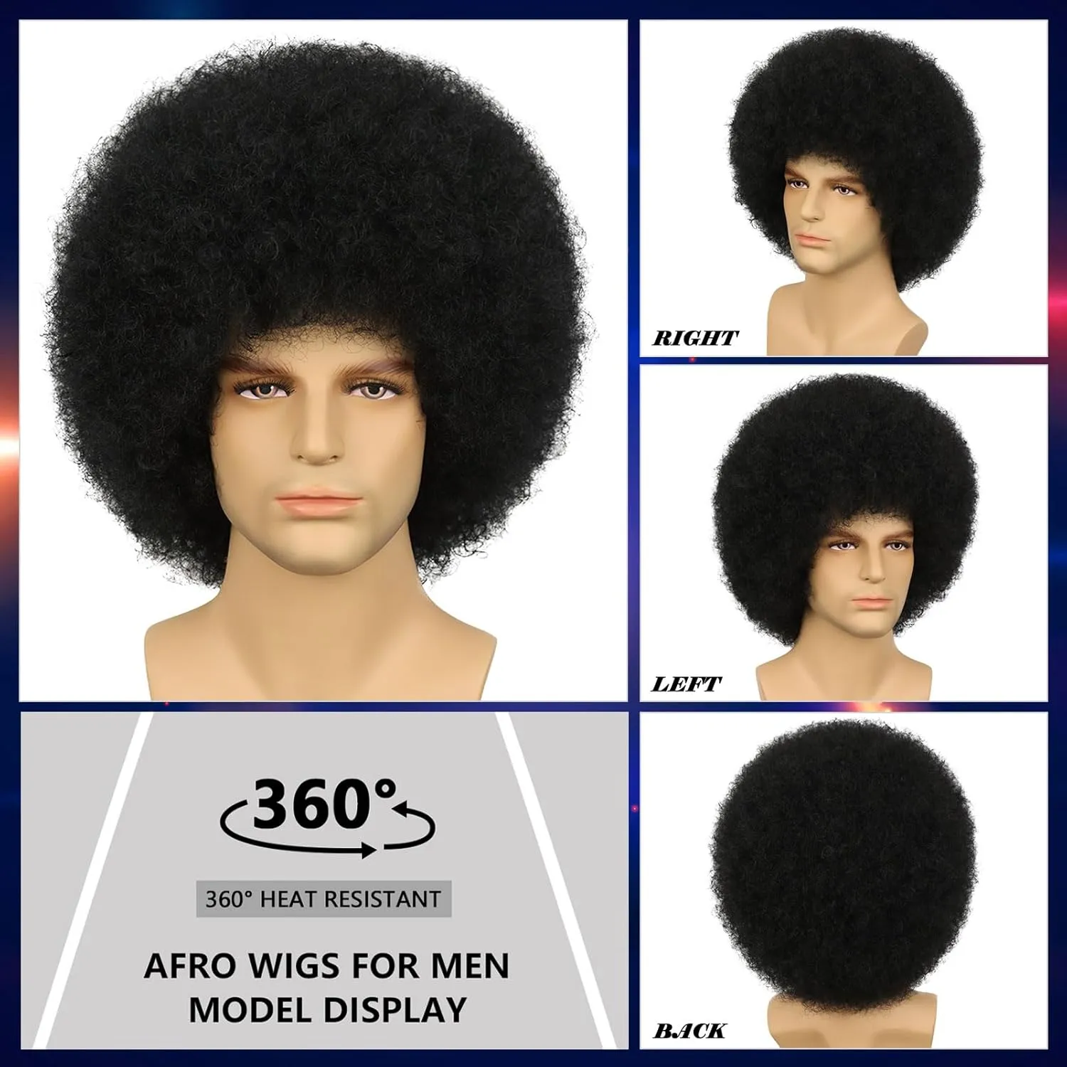 70s Afro Wigs for Men and Women Glueless Wear and Go Wig Fluffy Short Black Afro Curly Heat Resistant Synthetic Wigs for Hippie Disco Rock 70s 80s Party and Daily??Black??