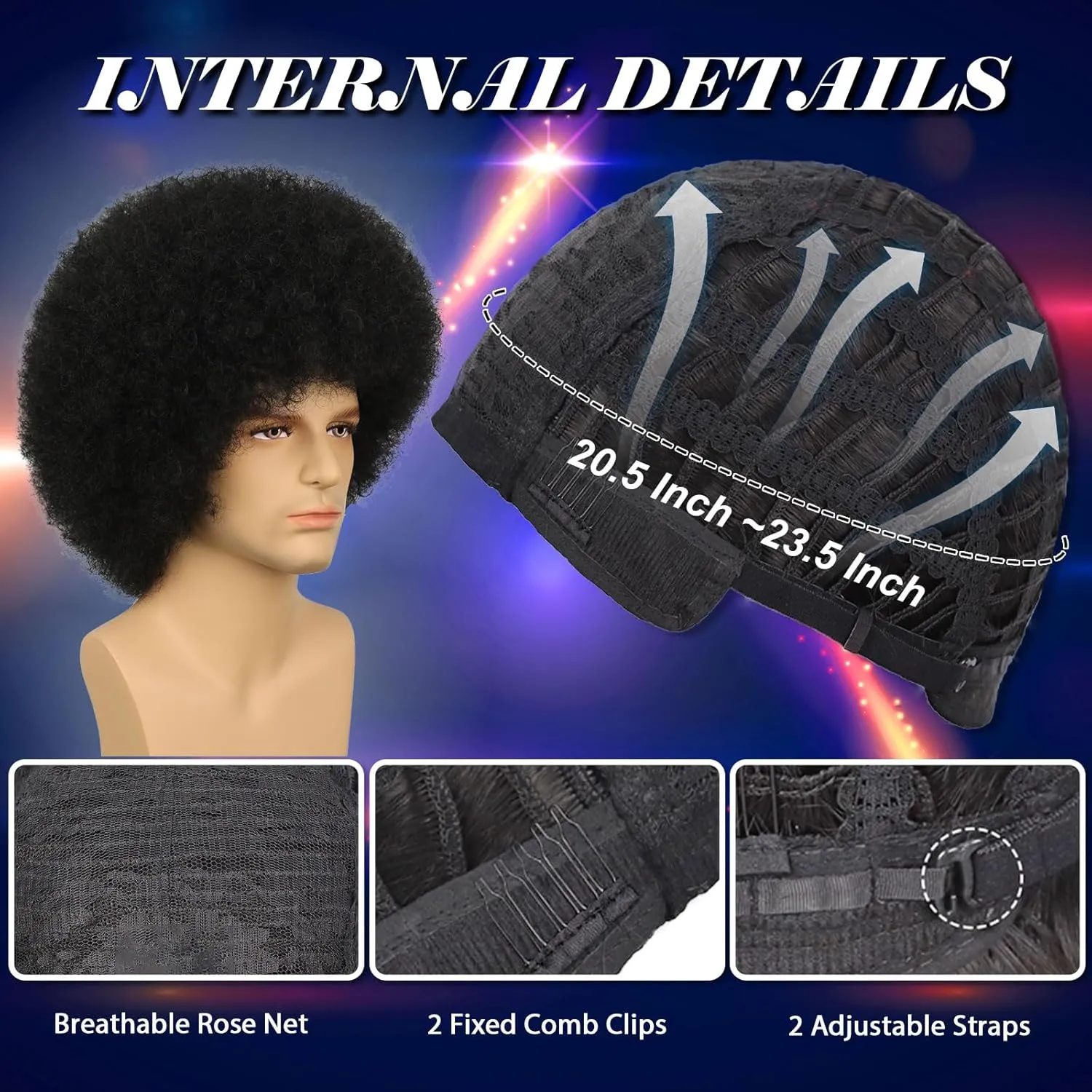 70s Afro Wigs for Men and Women Glueless Wear and Go Wig Fluffy Short Black Afro Curly Heat Resistant Synthetic Wigs for Hippie Disco Rock 70s 80s Party and Daily??Black??