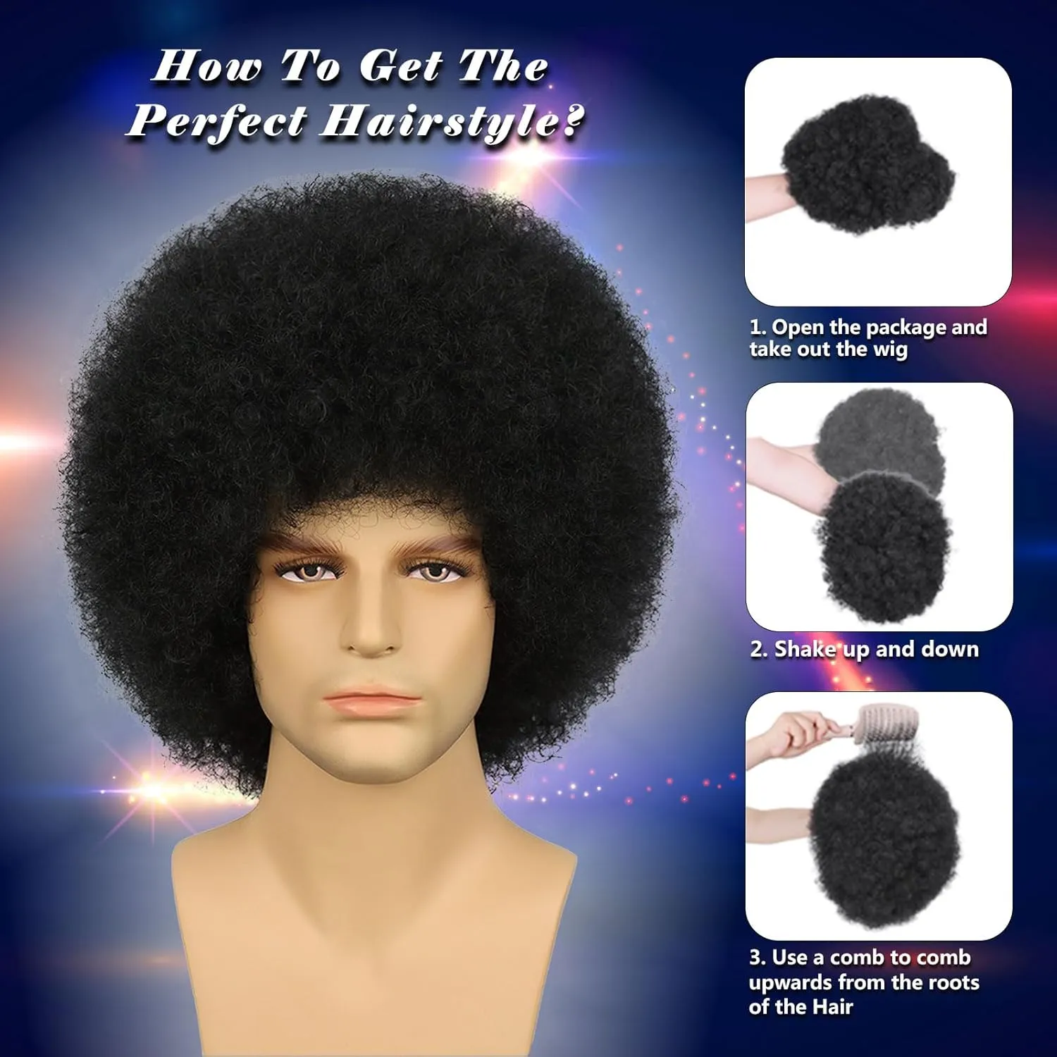 70s Afro Wigs for Men and Women Glueless Wear and Go Wig Fluffy Short Black Afro Curly Heat Resistant Synthetic Wigs for Hippie Disco Rock 70s 80s Party and Daily??Black??