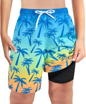 Boys Swim Trunks Bathing Suit Youth Teen Boys Swimming Trunks with Compression Liner Kids Swimsuit Board Shorts 7-16