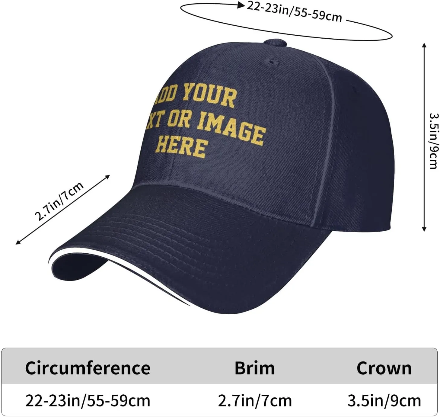 Custom Hats Add Photos/Logo/Text to Design Your Personalized Baseball Cap for Men & Women Adjustable