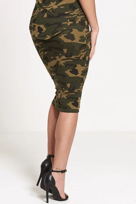 Diva Dames Womens Camouflage Print Khaki Skirt
