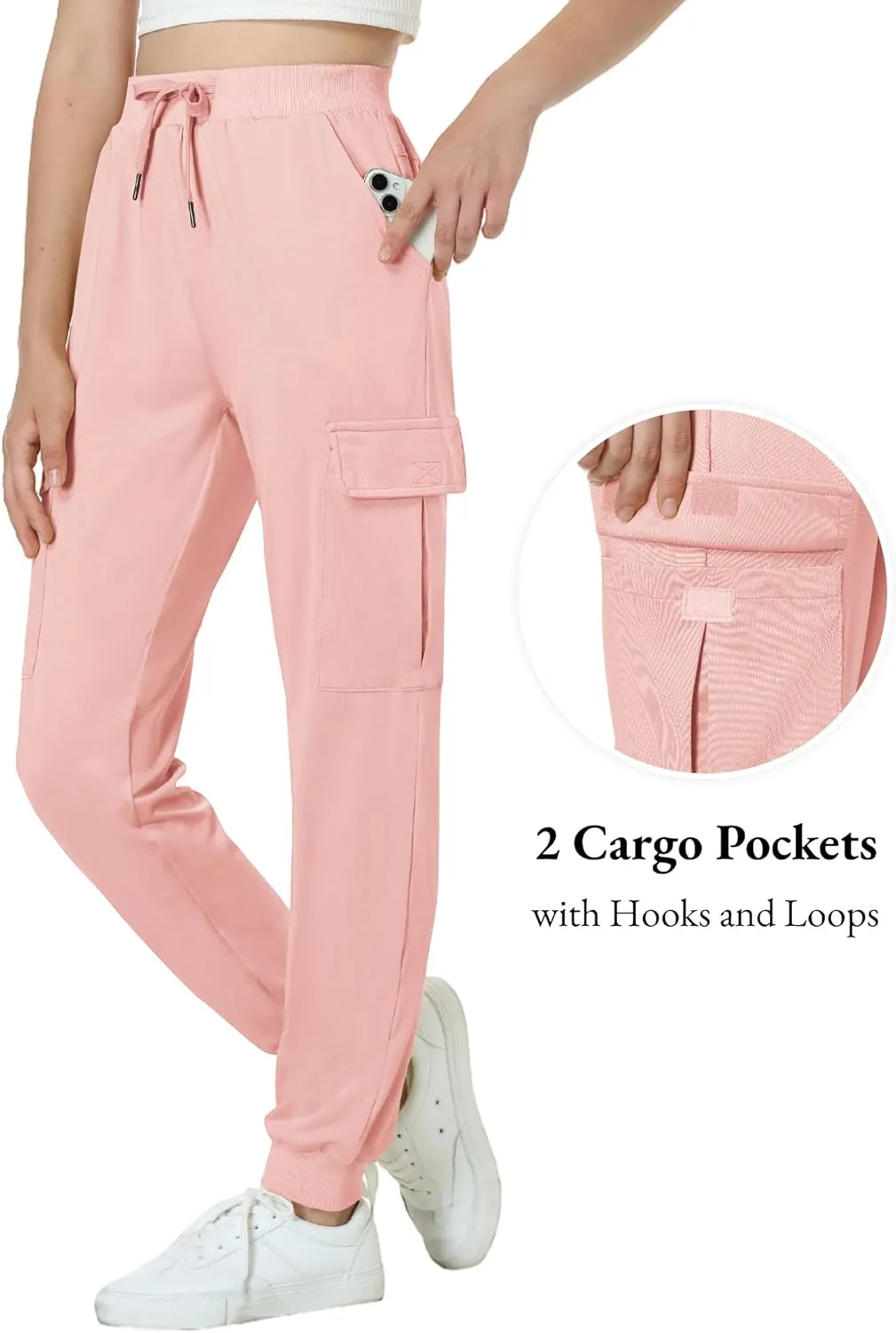 EXARUS Girls Cargo Pants Joggers Slim Fit with Zip Pockets Kids Quick Dry Lightweight Drawstring High Waisted 8-14Y