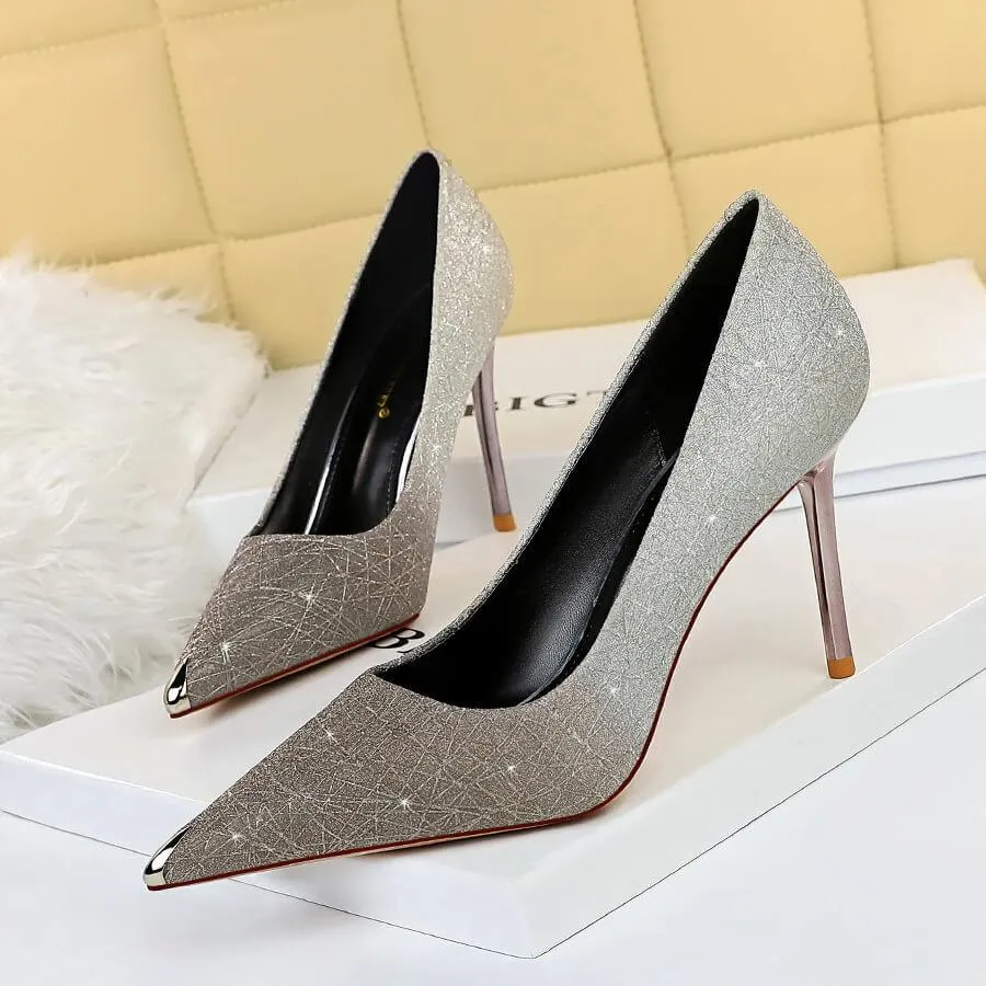 Fashion Sequin Point Toe Slip On Pumps