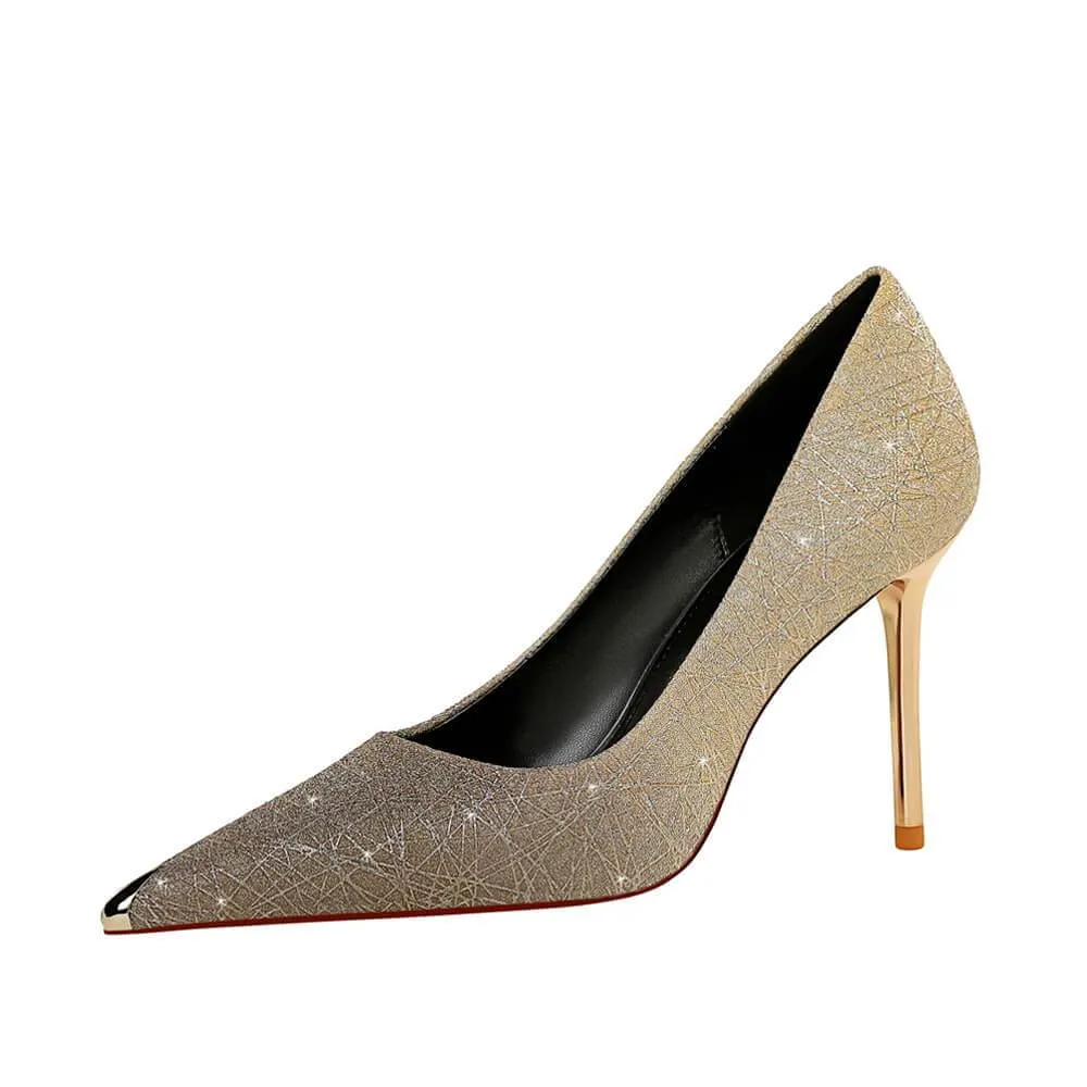 Fashion Sequin Point Toe Slip On Pumps