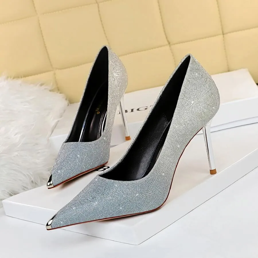 Fashion Sequin Point Toe Slip On Pumps