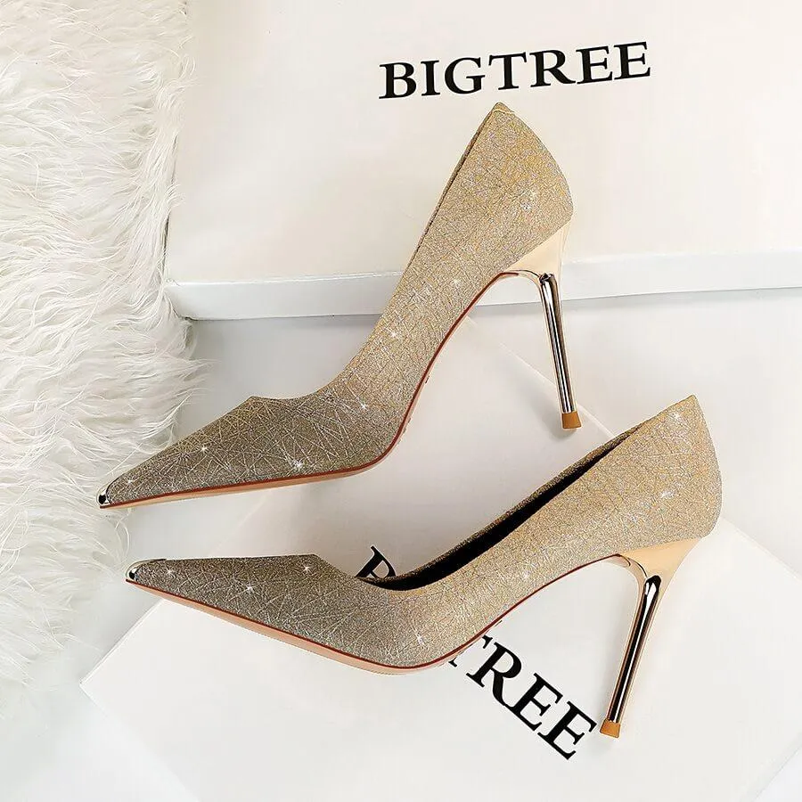 Fashion Sequin Point Toe Slip On Pumps