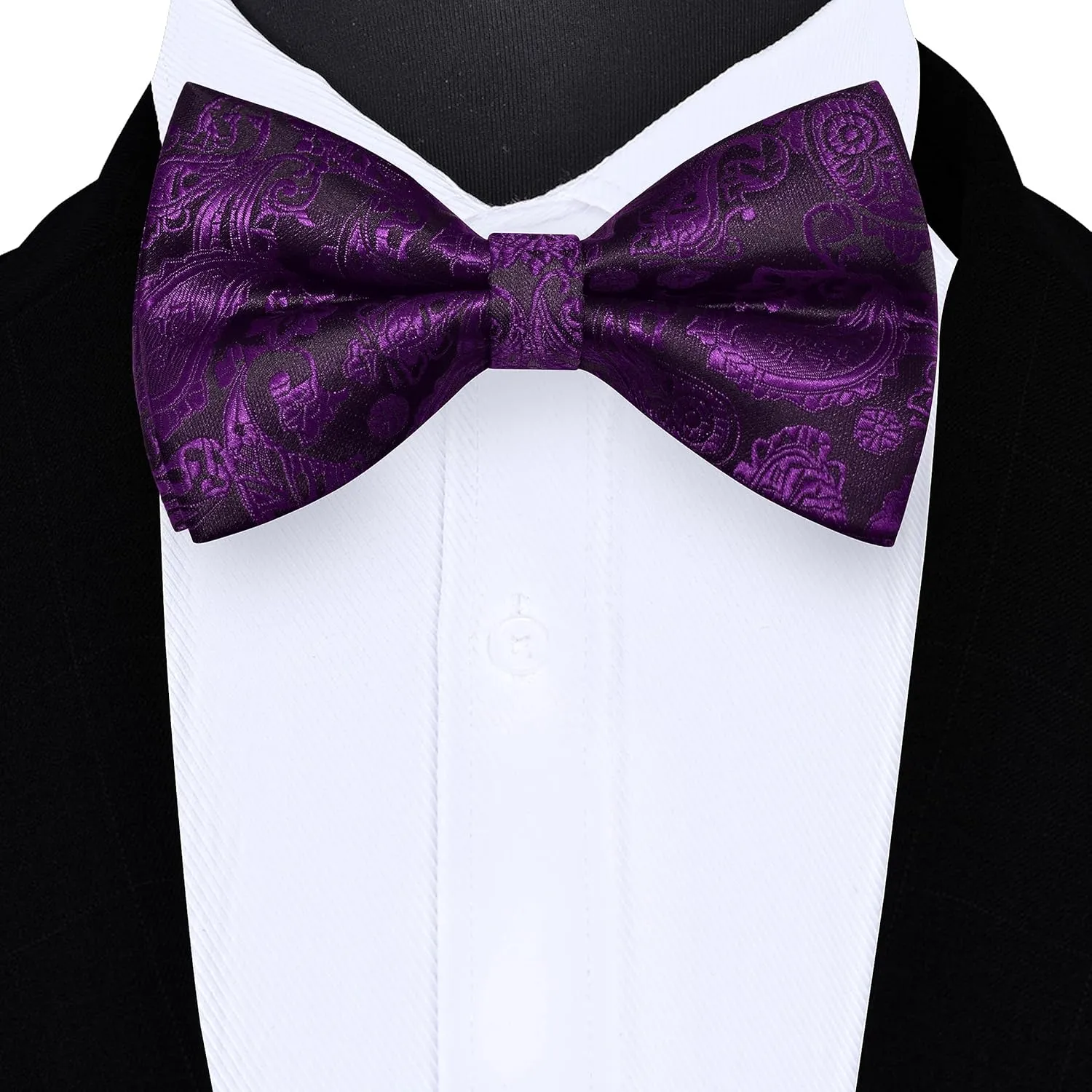 GUSLESON Mens Paisley Bow Tie Handkerchief Jacquard Woven Adjustable Pre-Tied Bowties Pocket Square Cufflinks Set