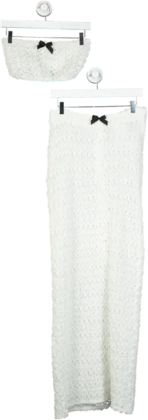 HALDEN White Floral Embossed Crop Top and Skirt Set UK XS
