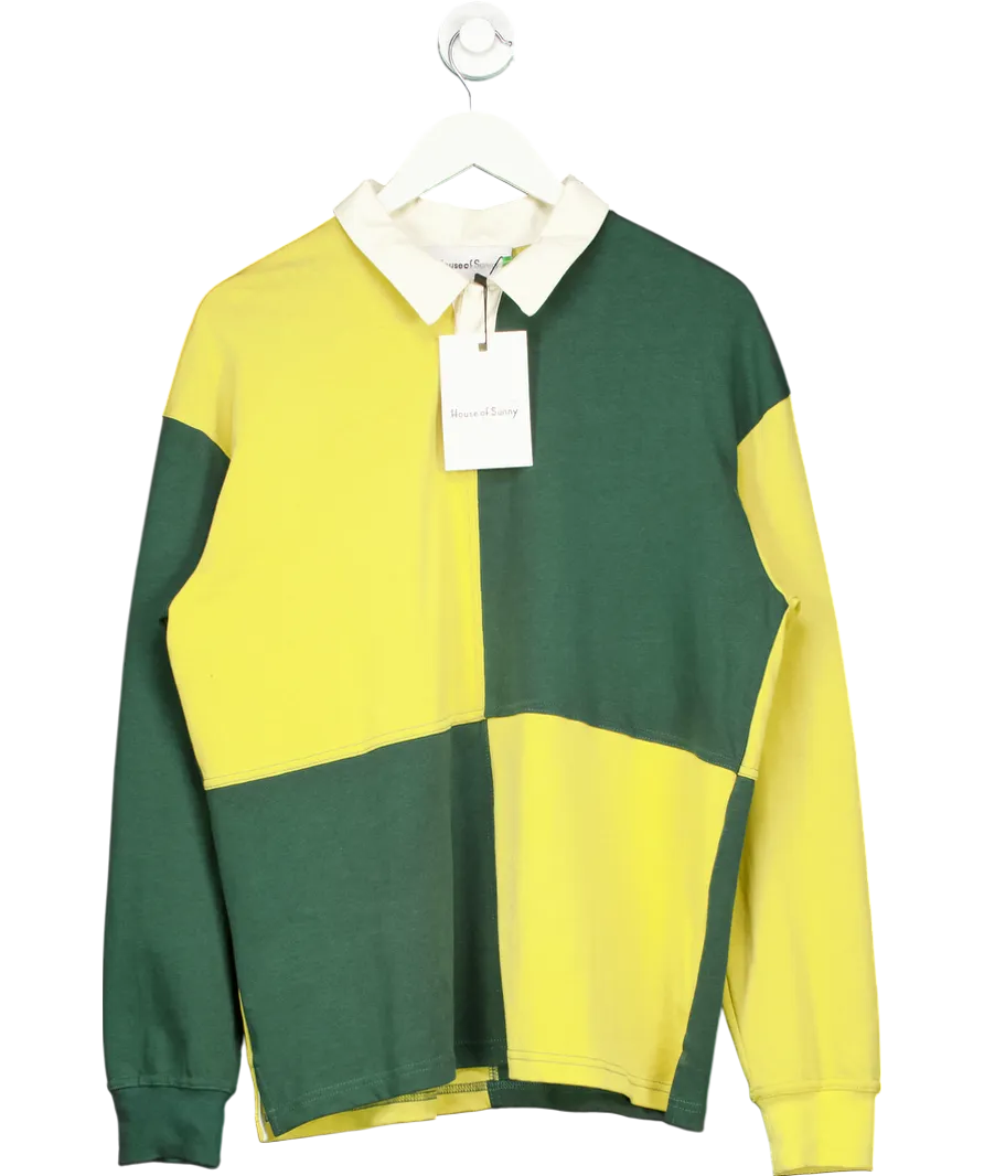 HOUSE OF SUNNY Yellow / Green Colour-blocked Cotton Rugby Shirt UK M