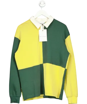 HOUSE OF SUNNY Yellow / Green Colour-blocked Cotton Rugby Shirt UK M