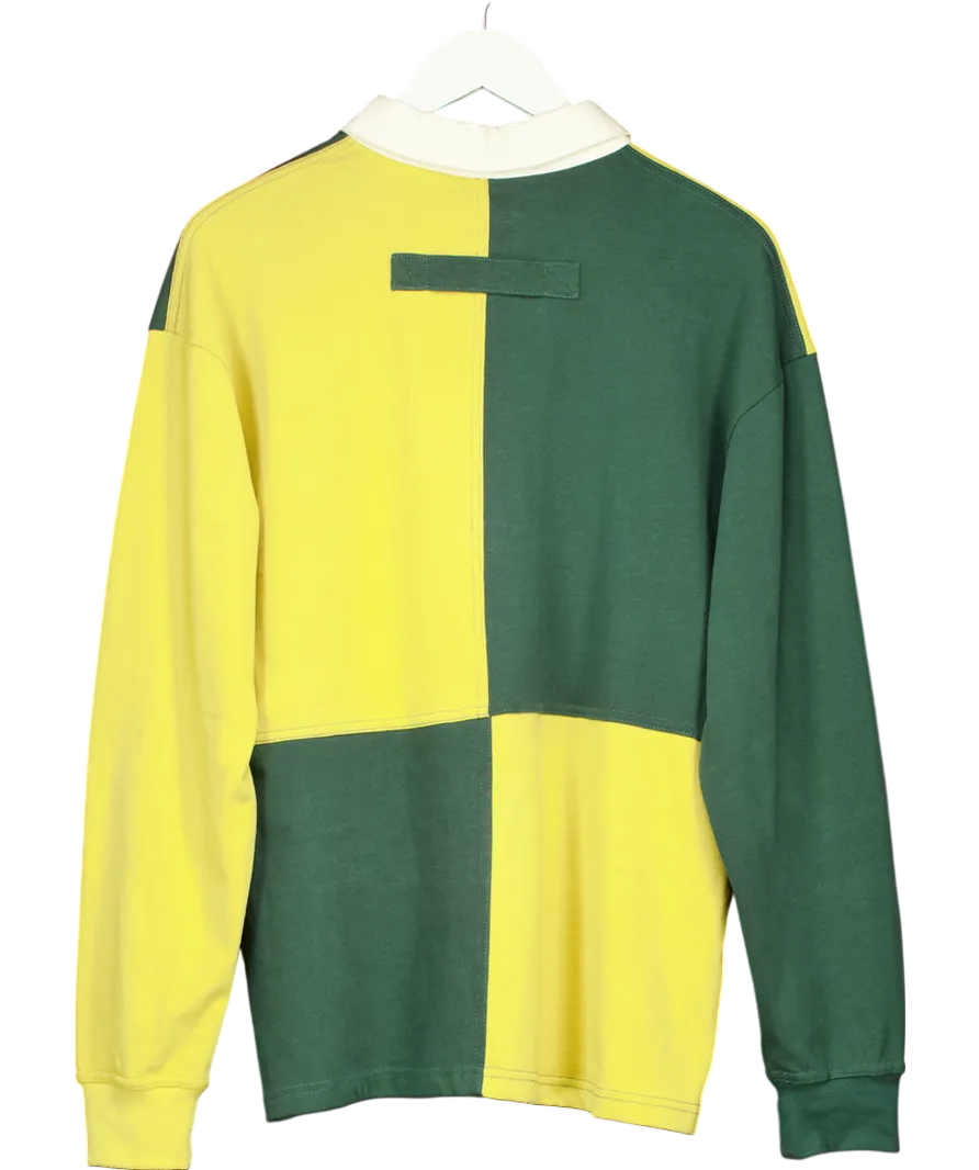 HOUSE OF SUNNY Yellow / Green Colour-blocked Cotton Rugby Shirt UK M