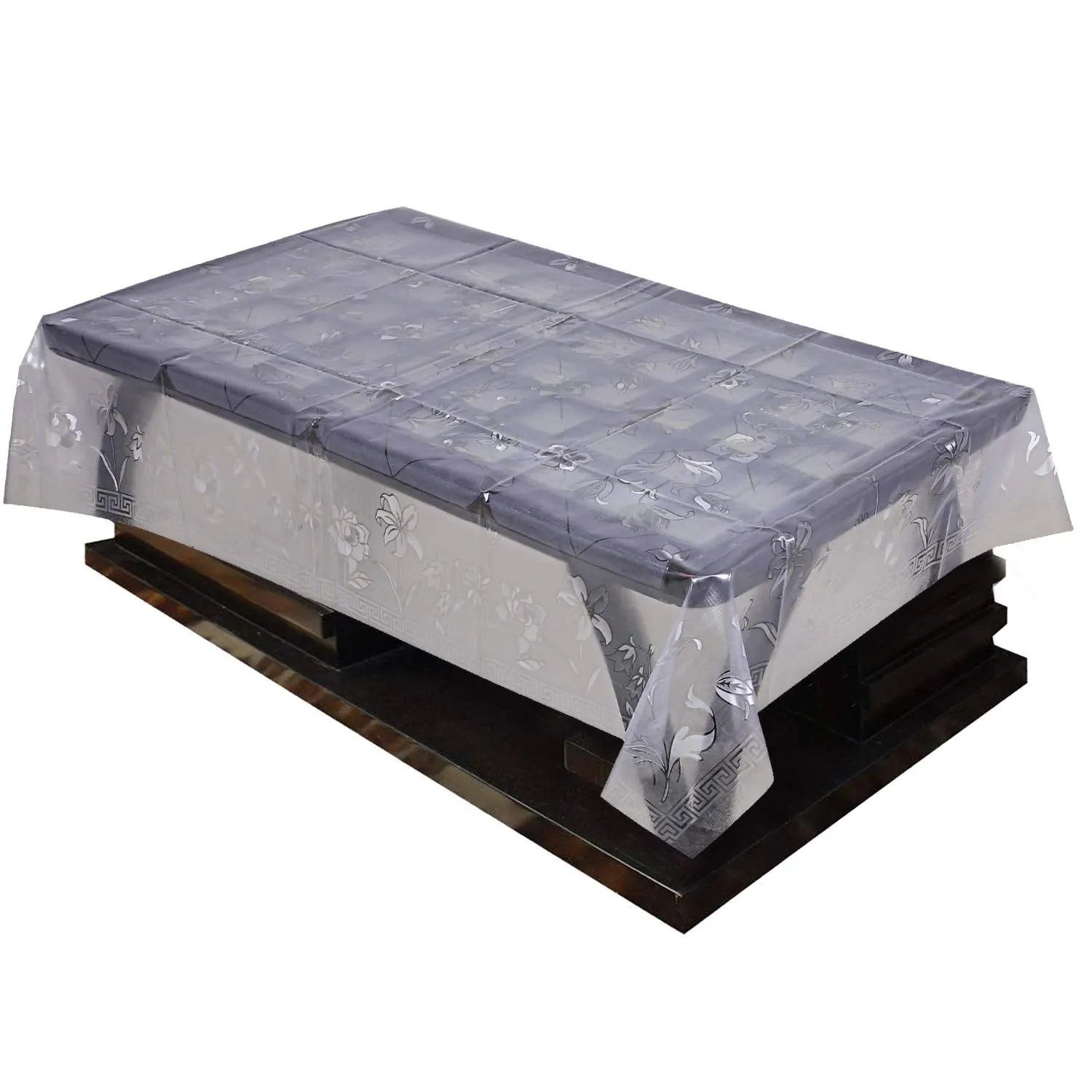 Kuber Industries Embossed Floral Design PVC 4 Seater Center Table Cover (Transparent)-CTKTC29993