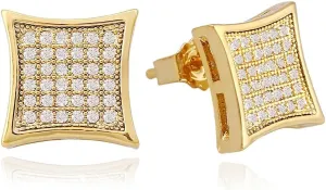 LuReen Gold Silver 11mm Square CZ Stud Earrings of Mens aretes para hombre