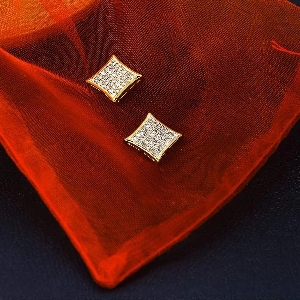 LuReen Gold Silver 11mm Square CZ Stud Earrings of Mens aretes para hombre