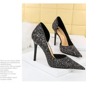 Seductive Stiletto Pointed Toe Cutout Glitter Single Shoes