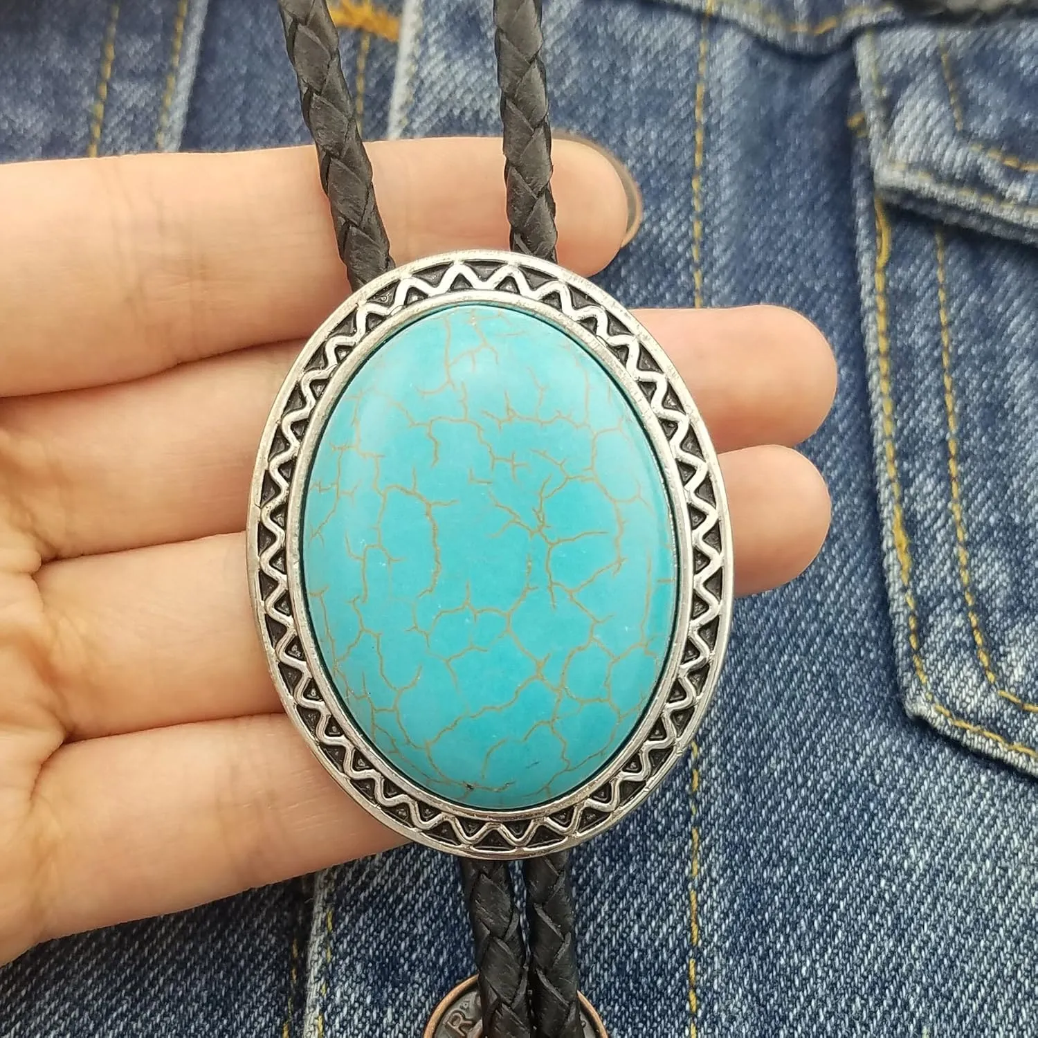 SELOVO Genunie Leather Bolo Tie Native Western Bola Tie Stone