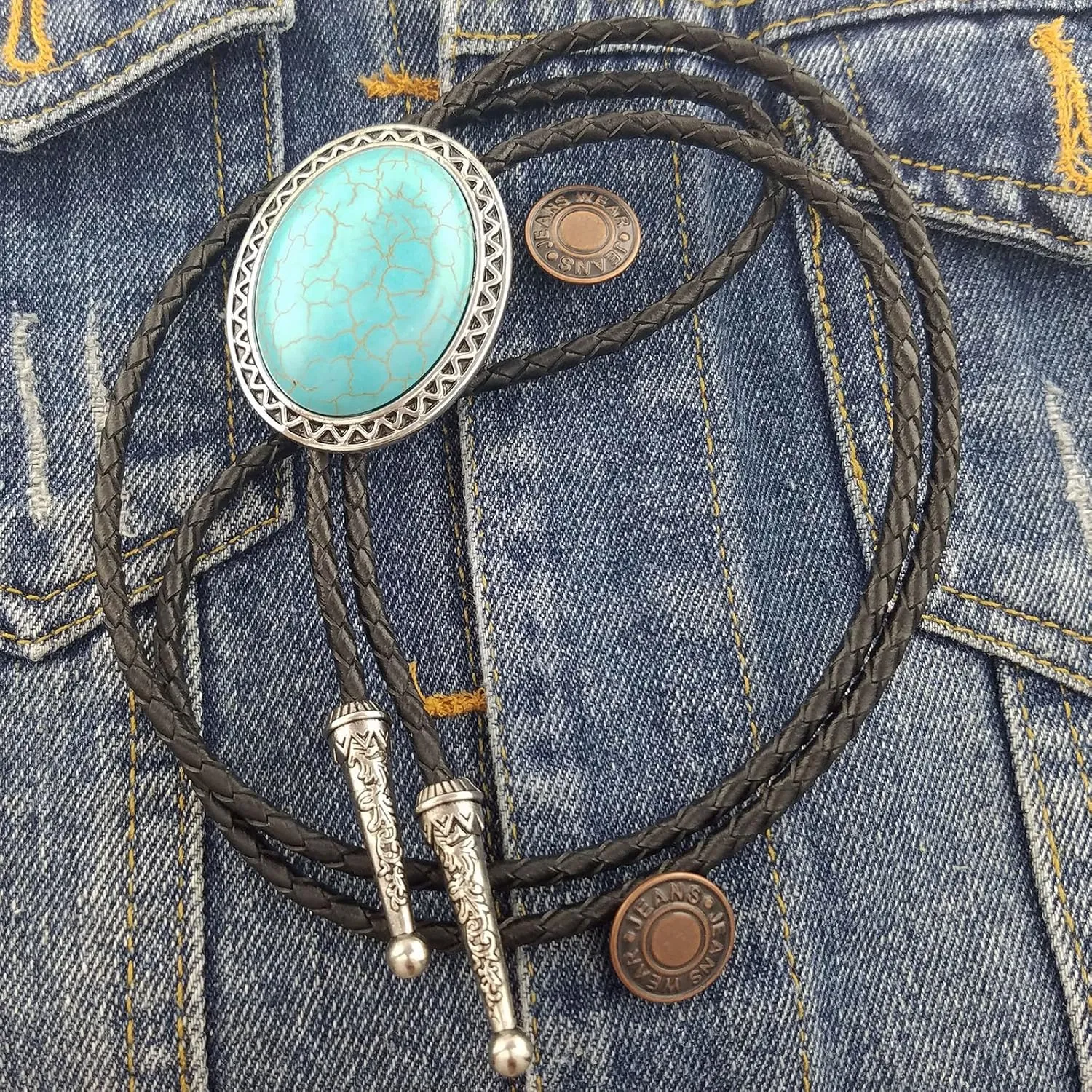 SELOVO Genunie Leather Bolo Tie Native Western Bola Tie Stone