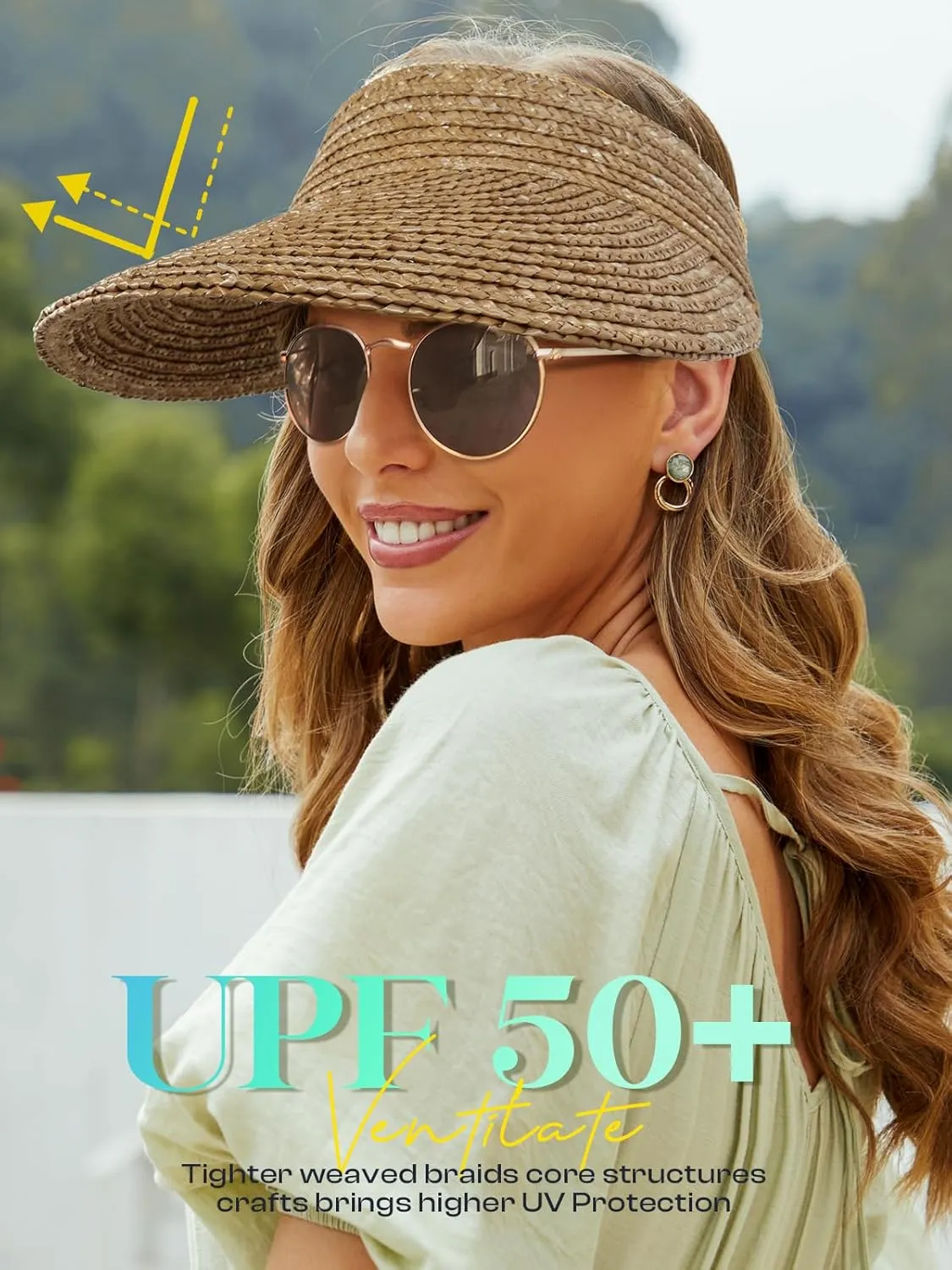 Straw Visor - Wide Brim Women's Summer & Beach Hat - Packable, Flexible Sun Protection