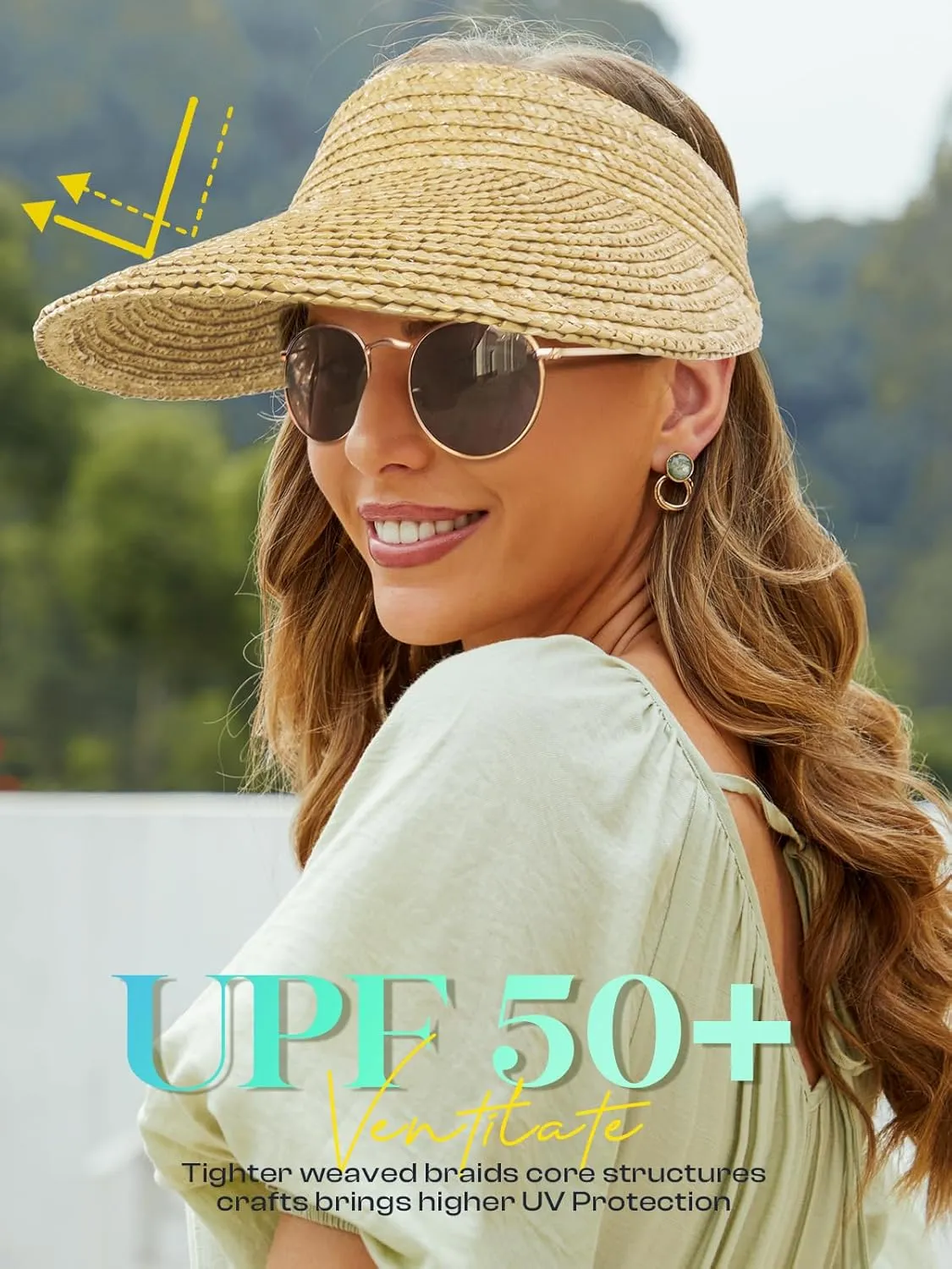 Straw Visor - Wide Brim Women's Summer & Beach Hat - Packable, Flexible Sun Protection