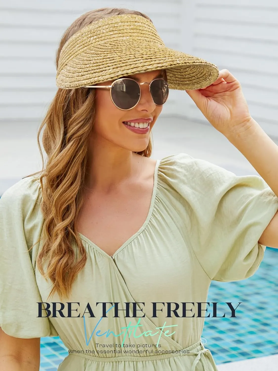 Straw Visor - Wide Brim Women's Summer & Beach Hat - Packable, Flexible Sun Protection