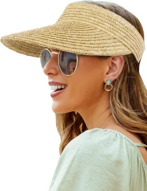 Straw Visor - Wide Brim Women's Summer & Beach Hat - Packable, Flexible Sun Protection
