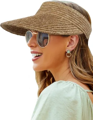 Straw Visor - Wide Brim Women's Summer & Beach Hat - Packable, Flexible Sun Protection