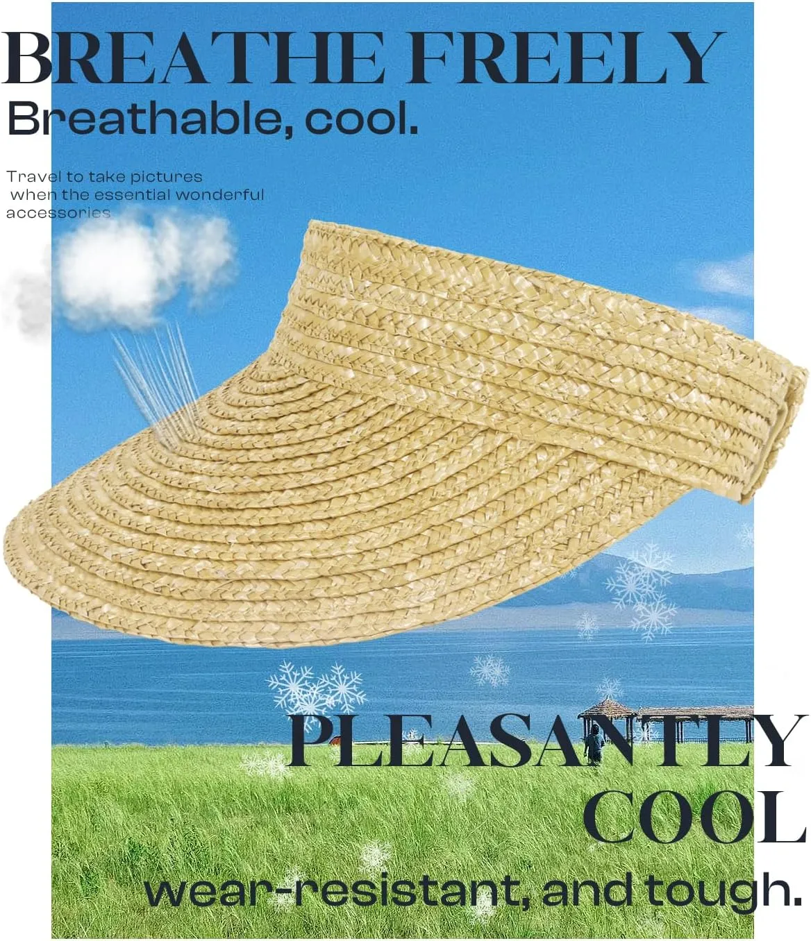 Straw Visor - Wide Brim Women's Summer & Beach Hat - Packable, Flexible Sun Protection